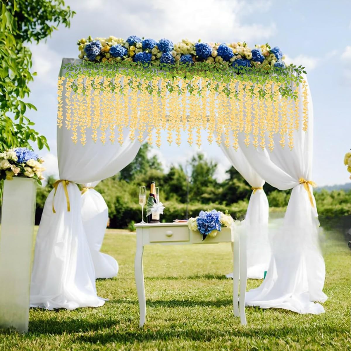 Artificial Wisteria Hanging Flowers-Fake Wisteria Flower Garland Silk Vines R…