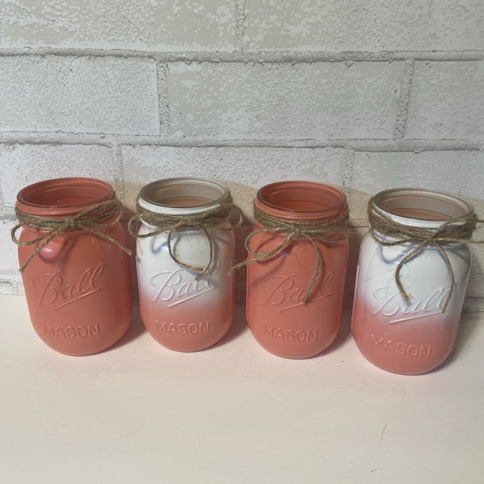 Vintage Coral and White Mason Jar Set of 4