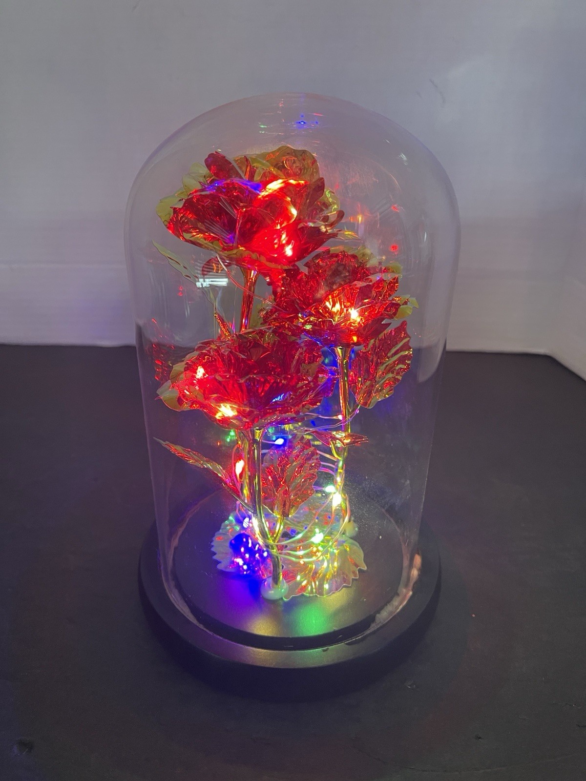 Enchanted Forever Rose Flower In Dome Glass LED Rose Of Love Pre Owned