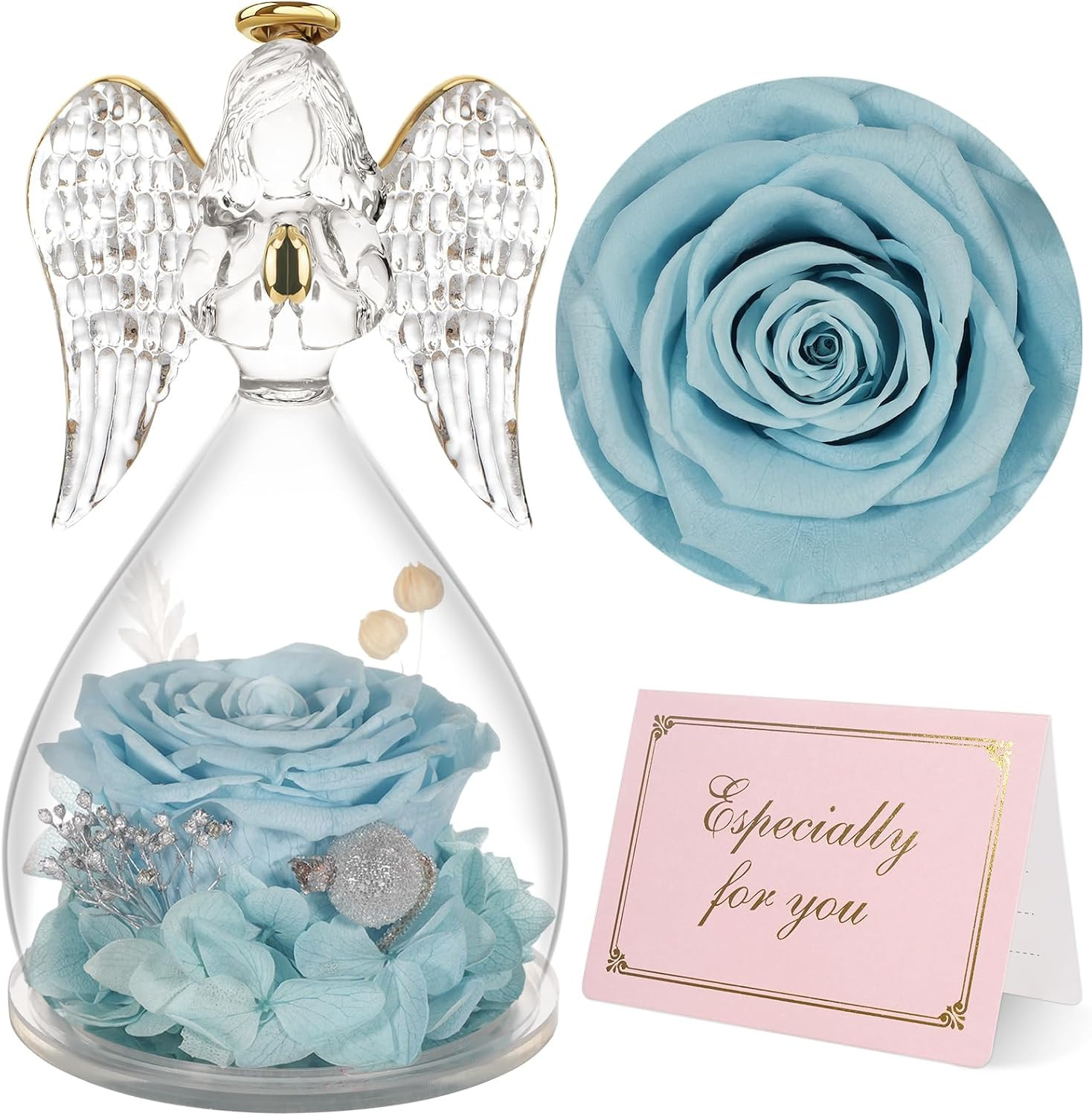 Yamonic Mom Birthday Gifts for Mom, Glass Angel Figurines Forever Real Rose Gift