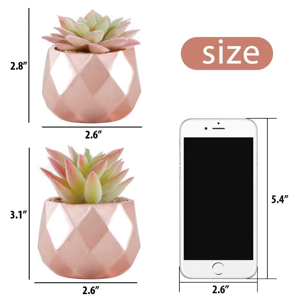 Mini Rose Gold Artificial Faux Succulents Potted Small Fake Plants Desk Decor