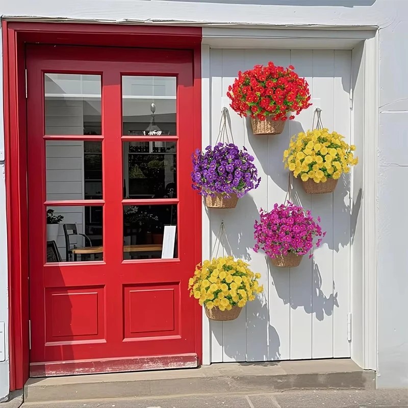 4 Bundles Artificial Flowers Outdoor UV Resistant Plastic Plant Silk Flower