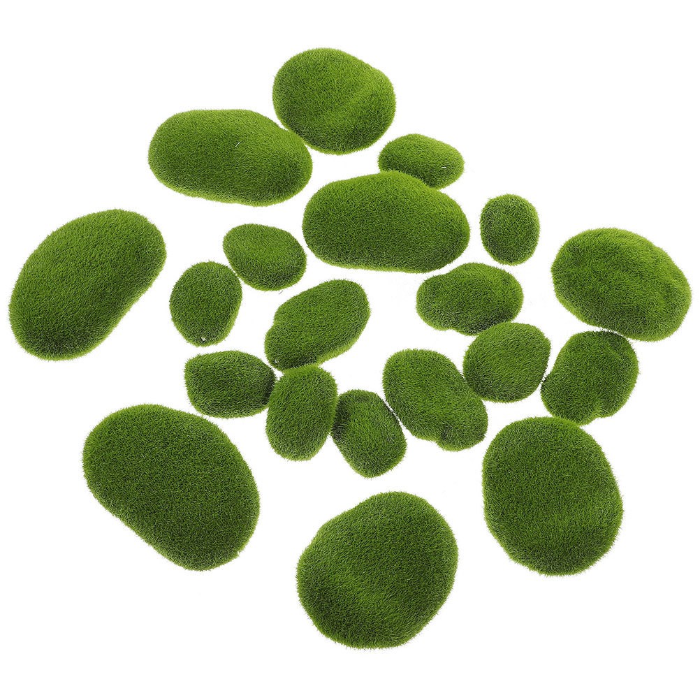 25 Pcs Artificial balls Faux Moss Stone Decorative Lifelike Green Stones