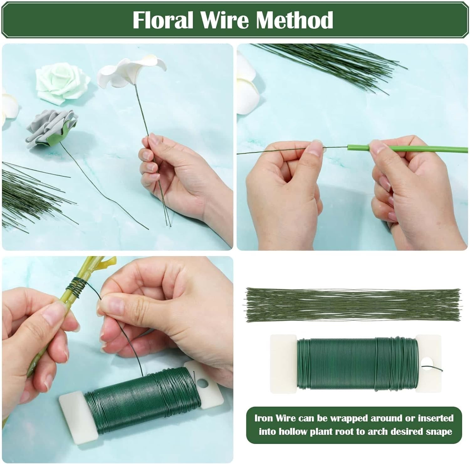Floral DIY Kit: 100 pcs Wire, 3 Rolls Tape & Boutonniere Pins for Arrangements