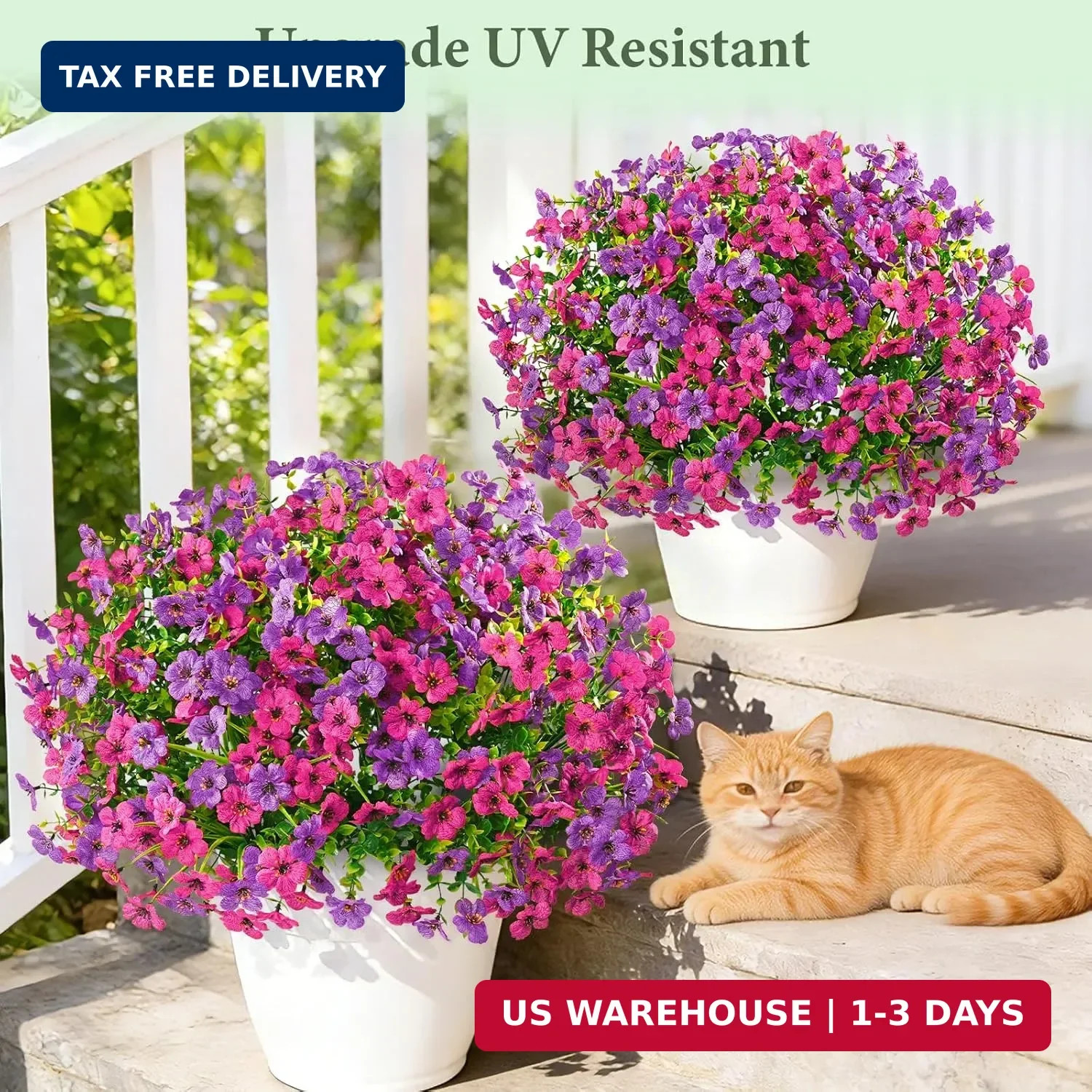 12 Bundles Artificial Flowers for Outdoors, UV Resistant Artificial Outdoor Flow