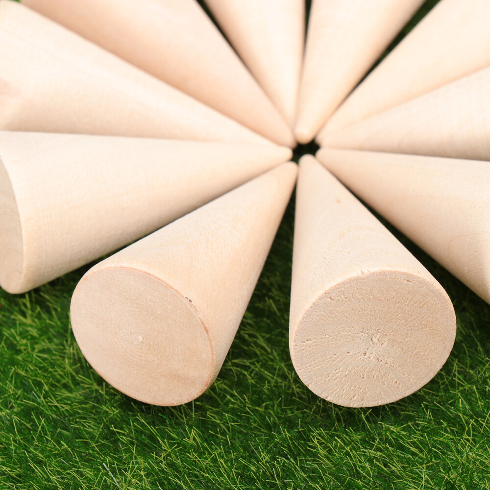 10PC DIY Cones Unpainted Wooden Geometry Ornamnet Adornment Making Accessories