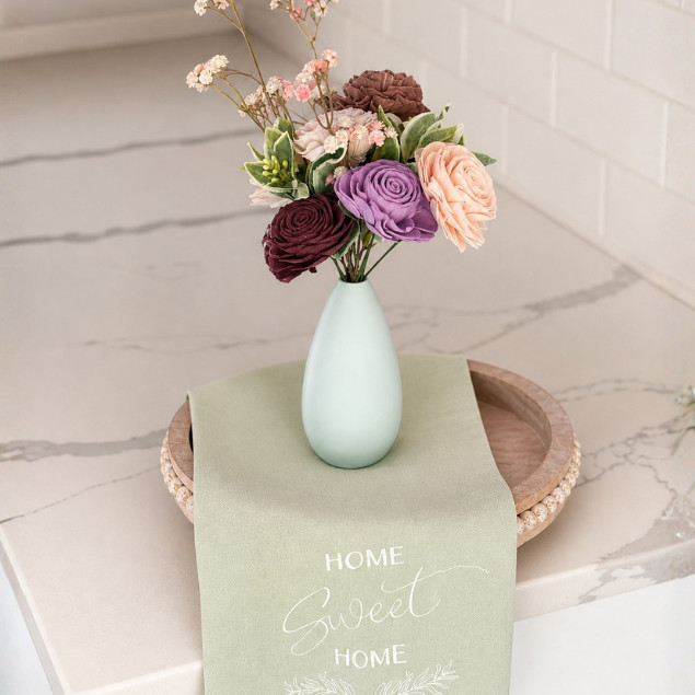 Sola Wood Flower Arrangement Blue Ceramic Vase Gift for Her Mom Home Decor
