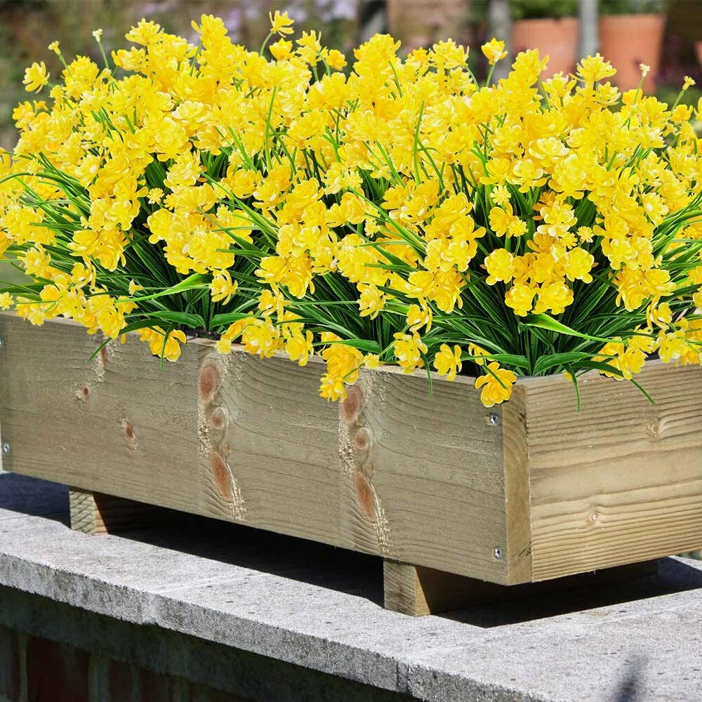 6 Bundles Outdoor Artificial Fake Flowers UV Resistant Plastic Shrubs Home Decor