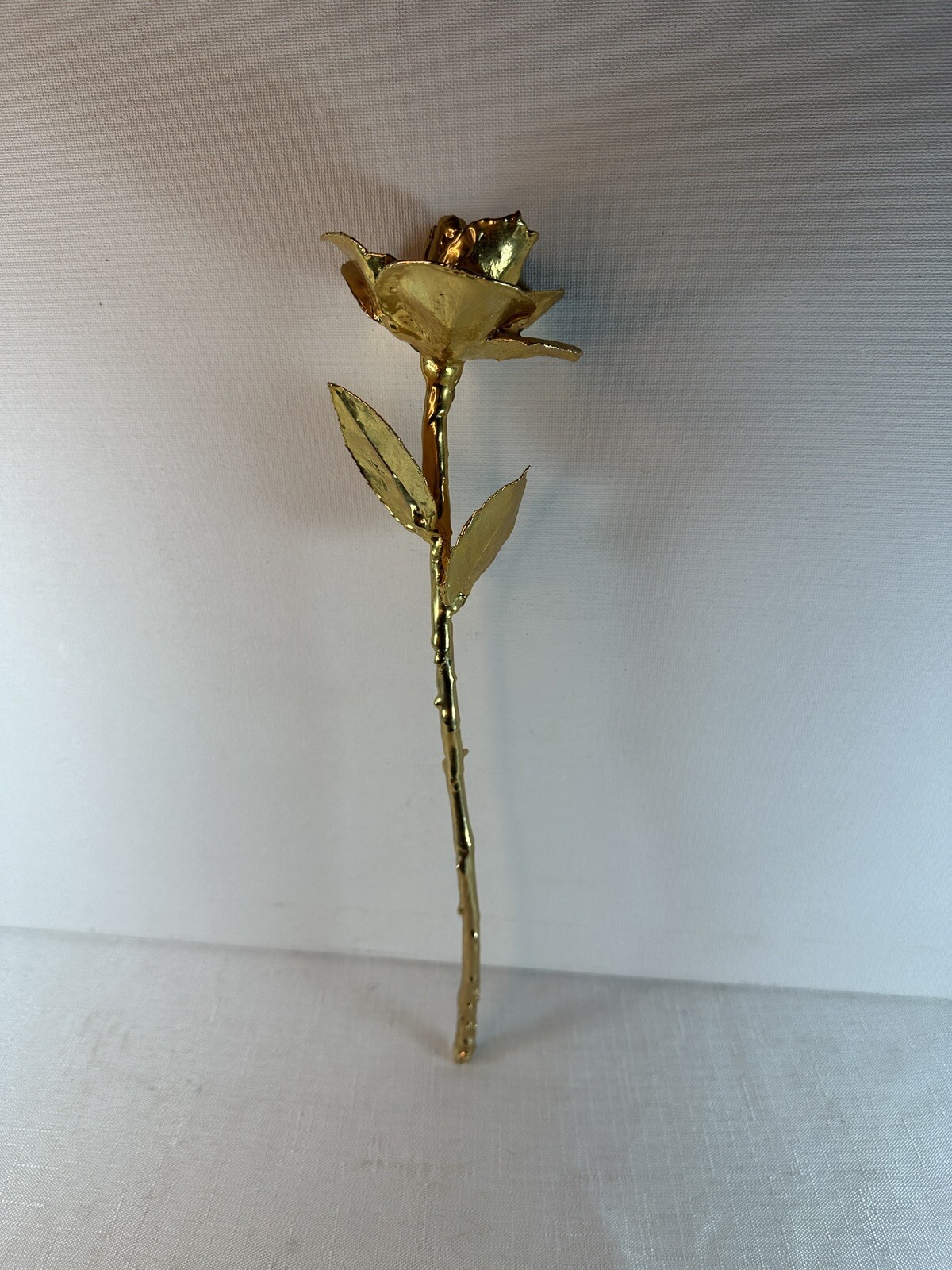 Real Rose Dipped Preserved In 24K Gold Long Stem 2 Leaves Forever Rose Gift