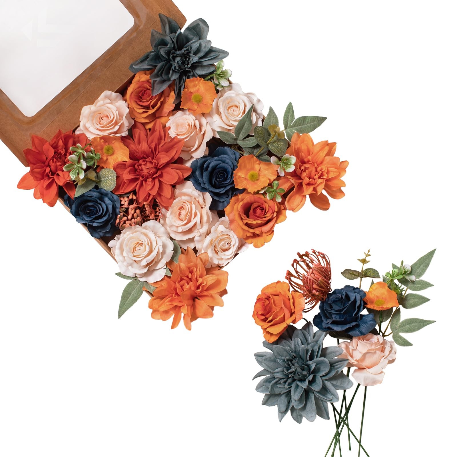 Artificial Flowers for DIY Bouquet, Faux Flowers Combo Orange Navy Blush Gray…