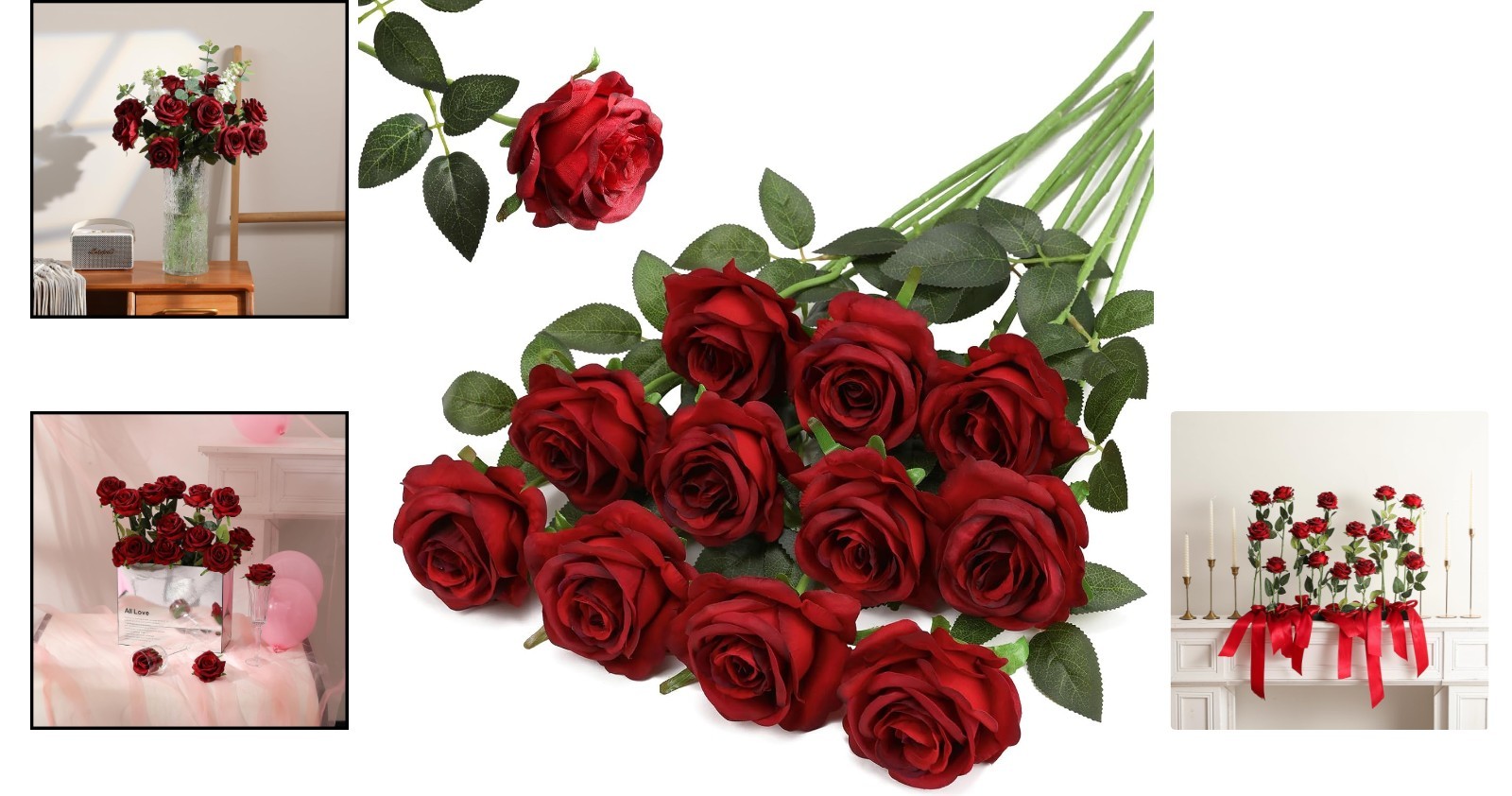 12PCS Burgundy Silk Roses for Elegant Home & Wedding Décor – 20” Long Stems