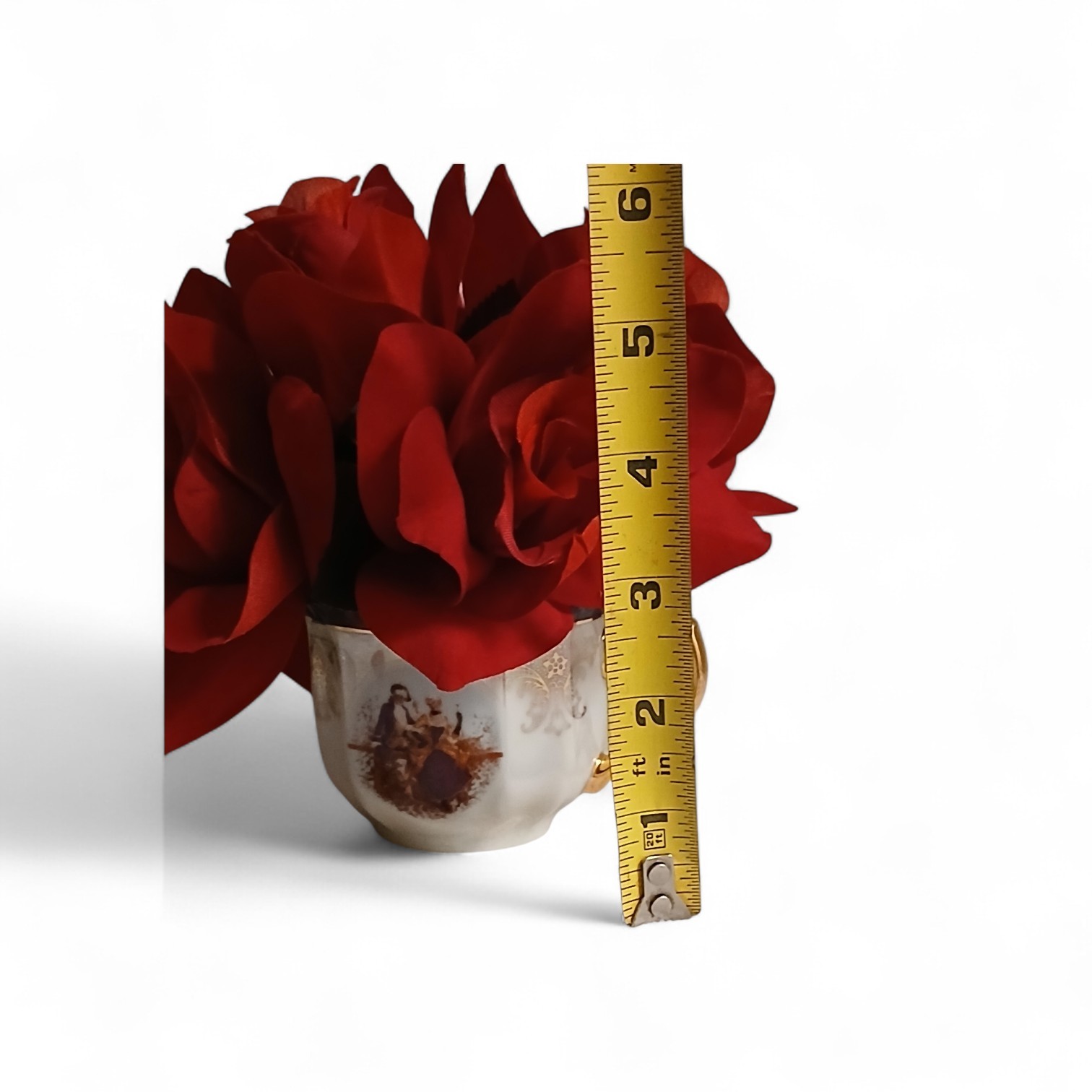 Red Rose Floral Arrangement Tea Cup POP-IN Romantic Elegant Wedding Holiday LOVE