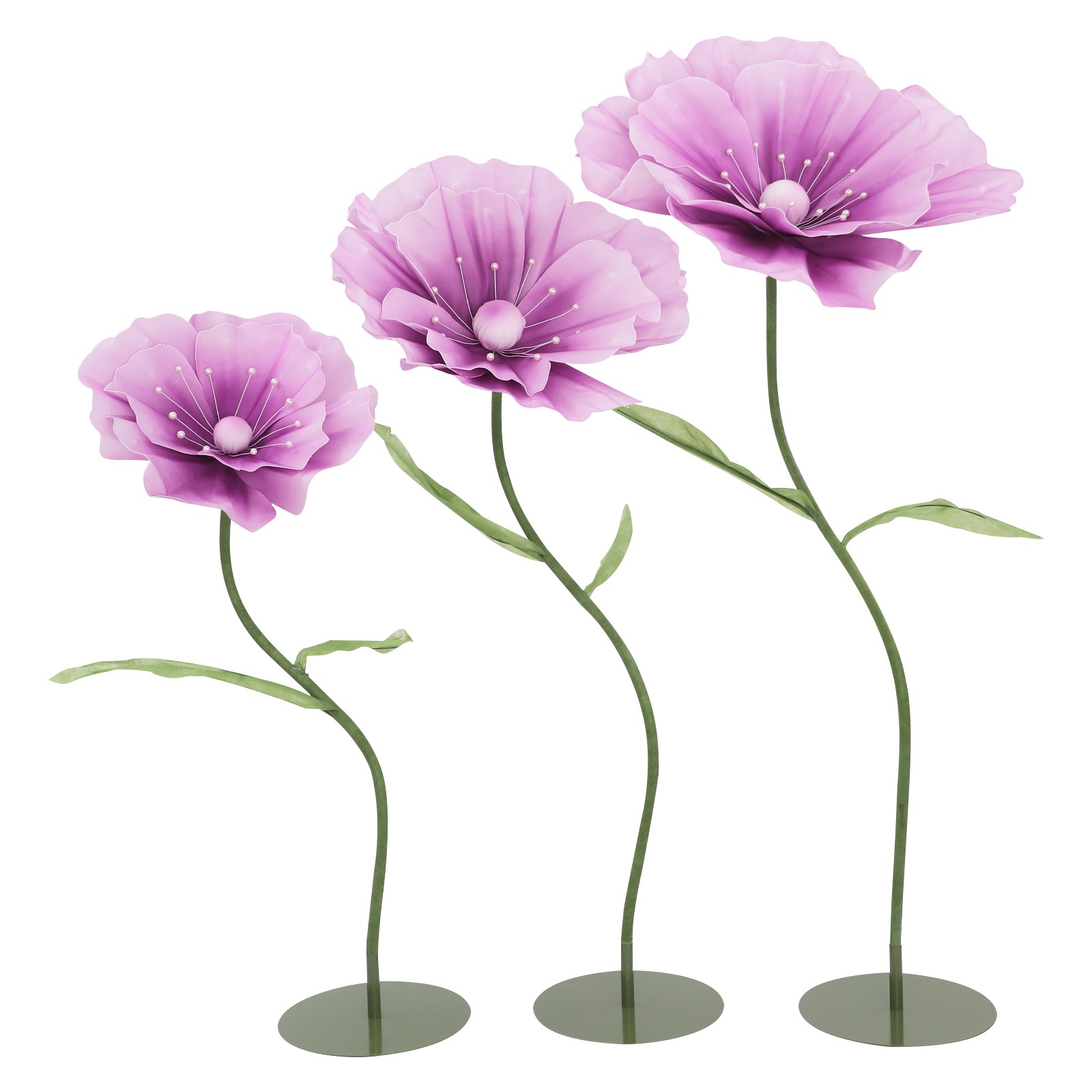 3pcs Giant Artificial Flower Poppy Free Standing Adjustable Wedding Decor Purple