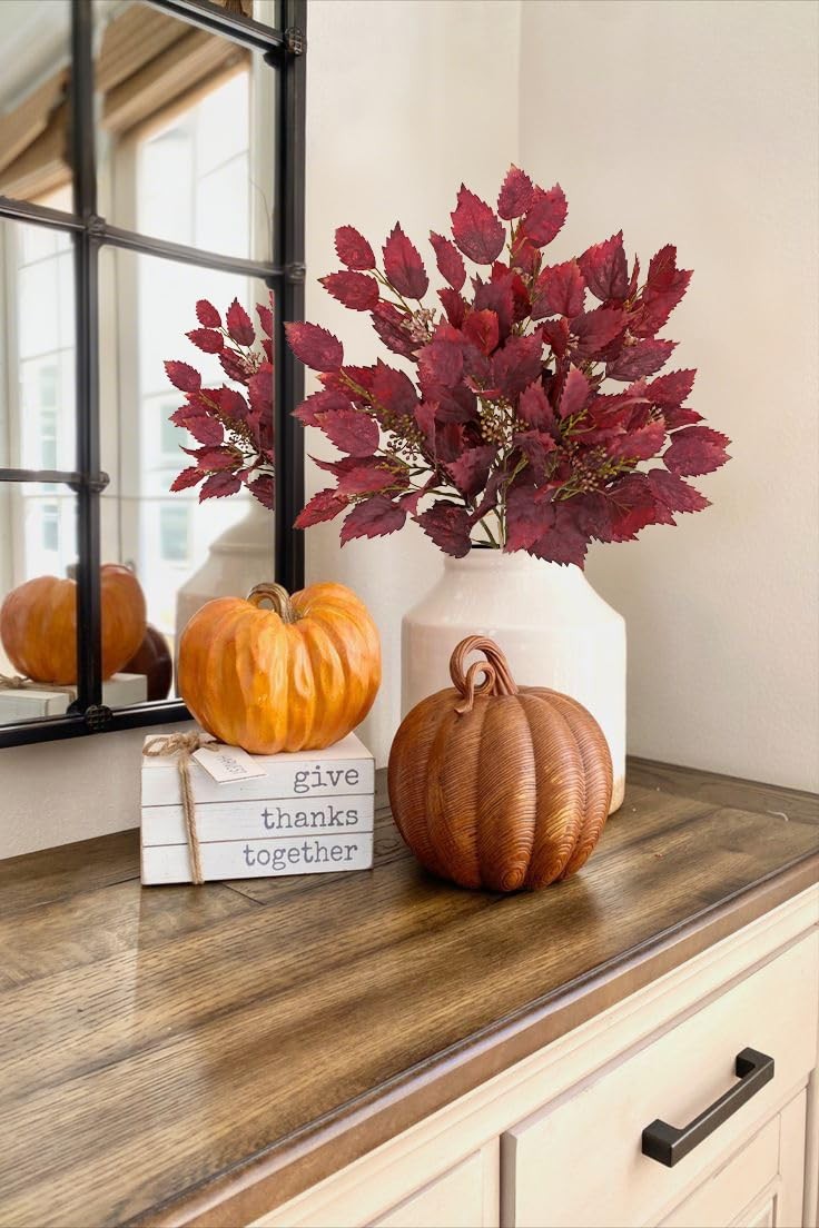 Artificial Fall Birch Leaves Stems – 2 Bundles Faux Autumn Foliage Arrangemen…