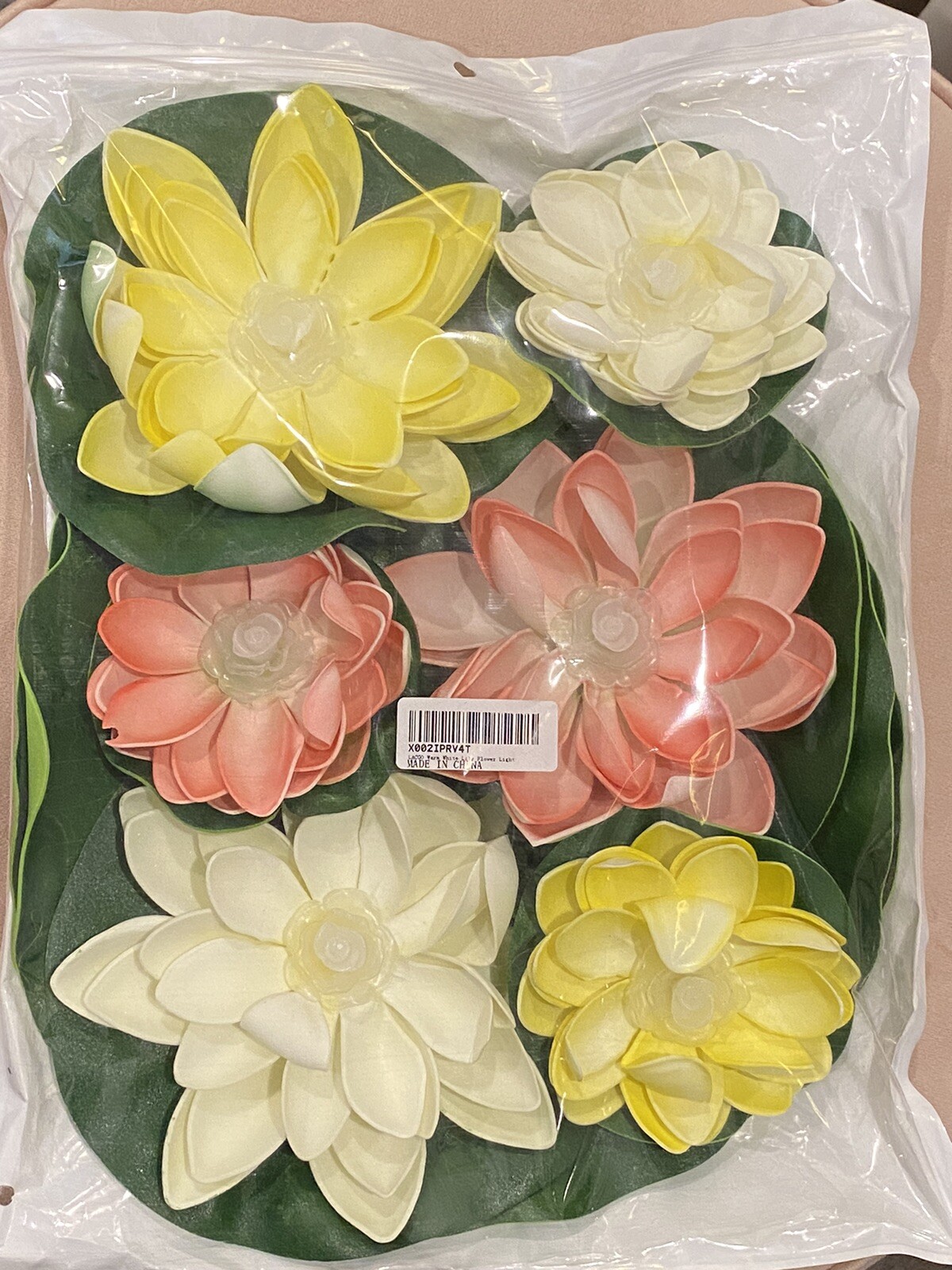 LACGO 6 Pcs Floating Foam Lotus Flower with Water Lily Pad Warm White Lights