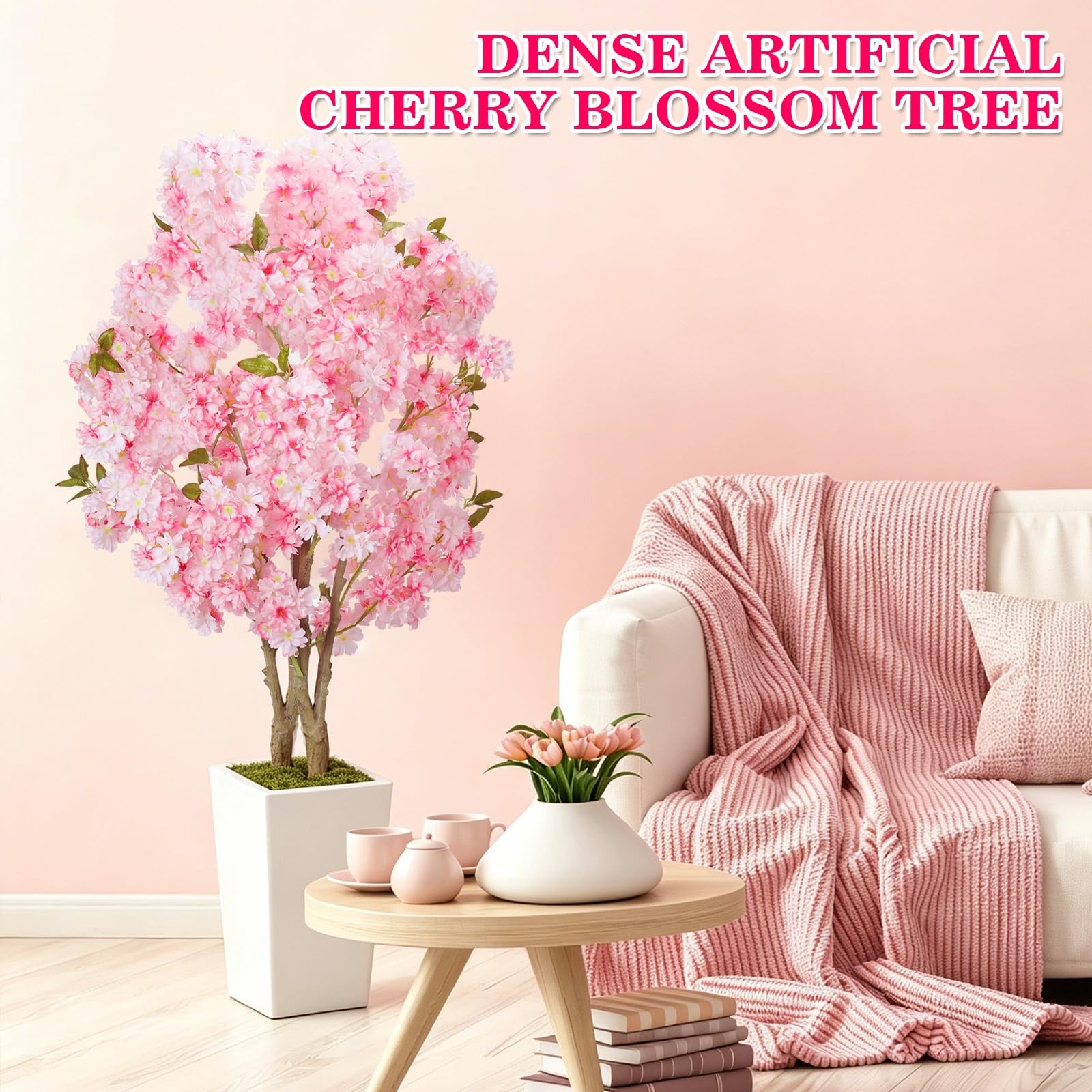No-Splice Trunk Artificial Cherry Blossom Tree 5FT, Realistic Fake Tree Indoo…