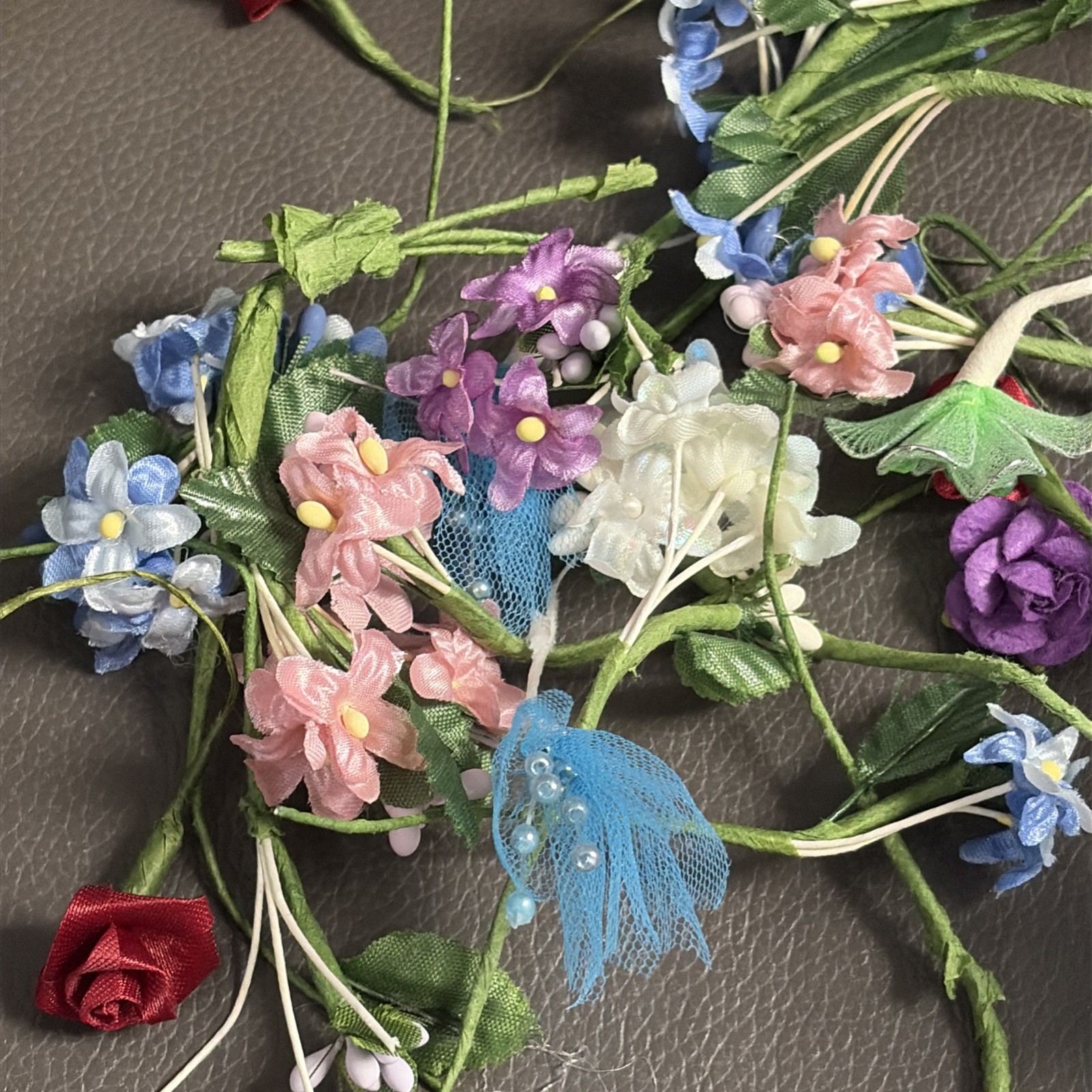 vtg. Assorted Bouquet, Single Satin Roses for Crafting Decoration