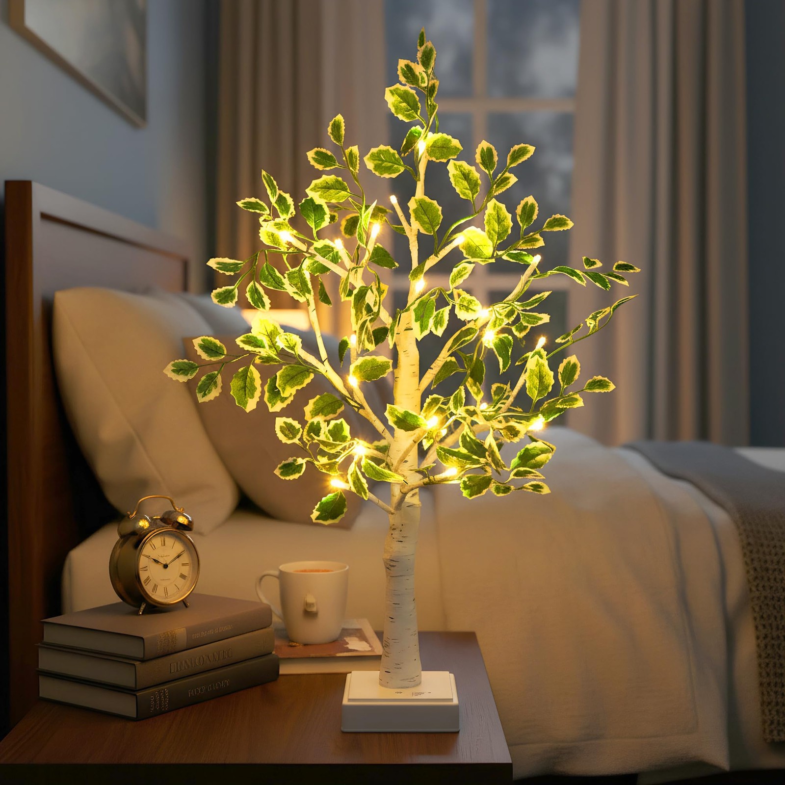 Small Birch Tree with Leaves Tabletop Lighted Trees for Indoor Decor