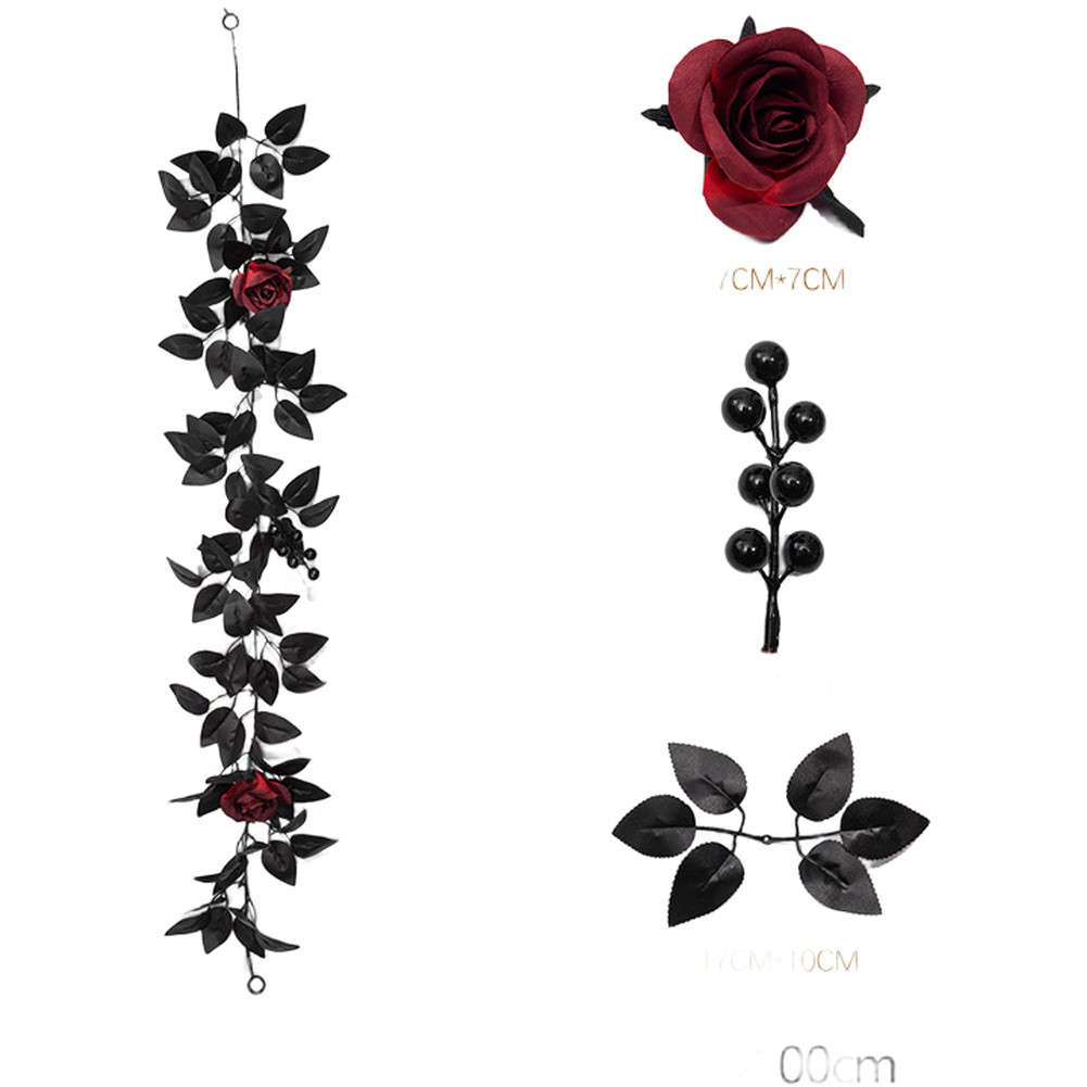 Black Vine Garland with Cloth Silk Flowers for Halloween For Wedding Use
