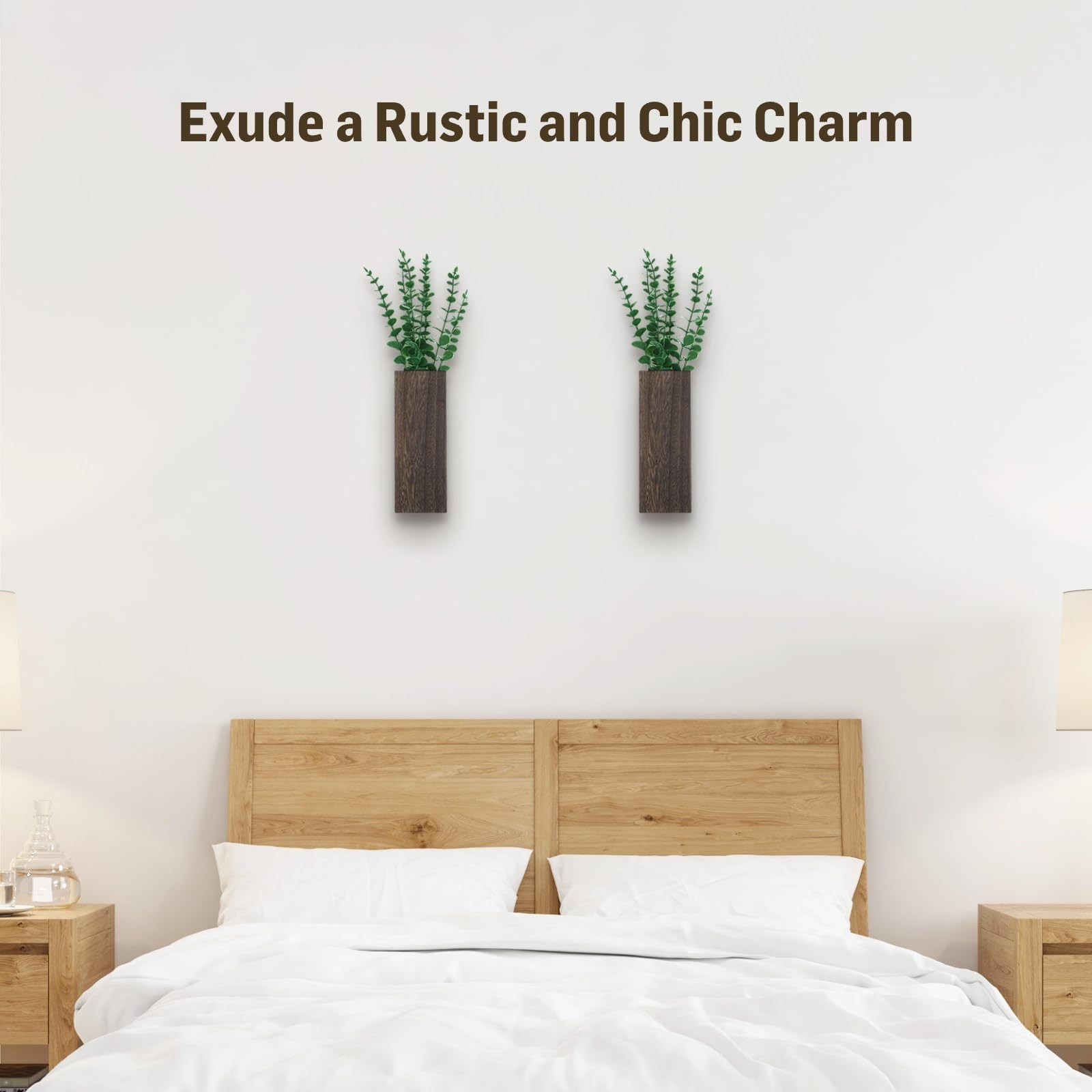 2 Pcs Wood Wall Planters,1.4”x3.3”x9.3”Farmhouse Wall Plant Pocket Vases w…