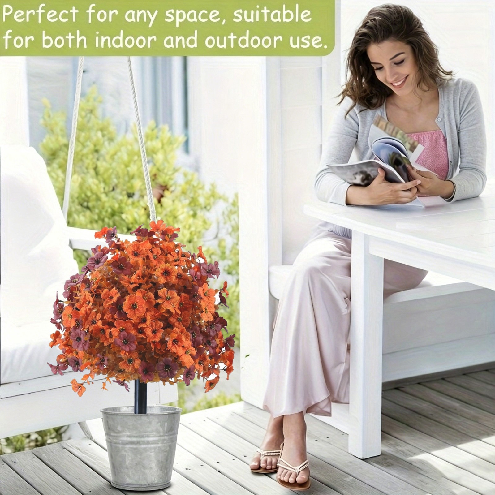 Autumn Orange Fake Flowers with Stake UV Resistant Outdoor Garden Yard Decor