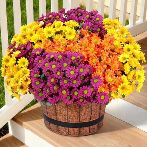 Artificial Flowers Daisy for Outdoor Indoor 12 3 Mix Color(yellow Orange Red)