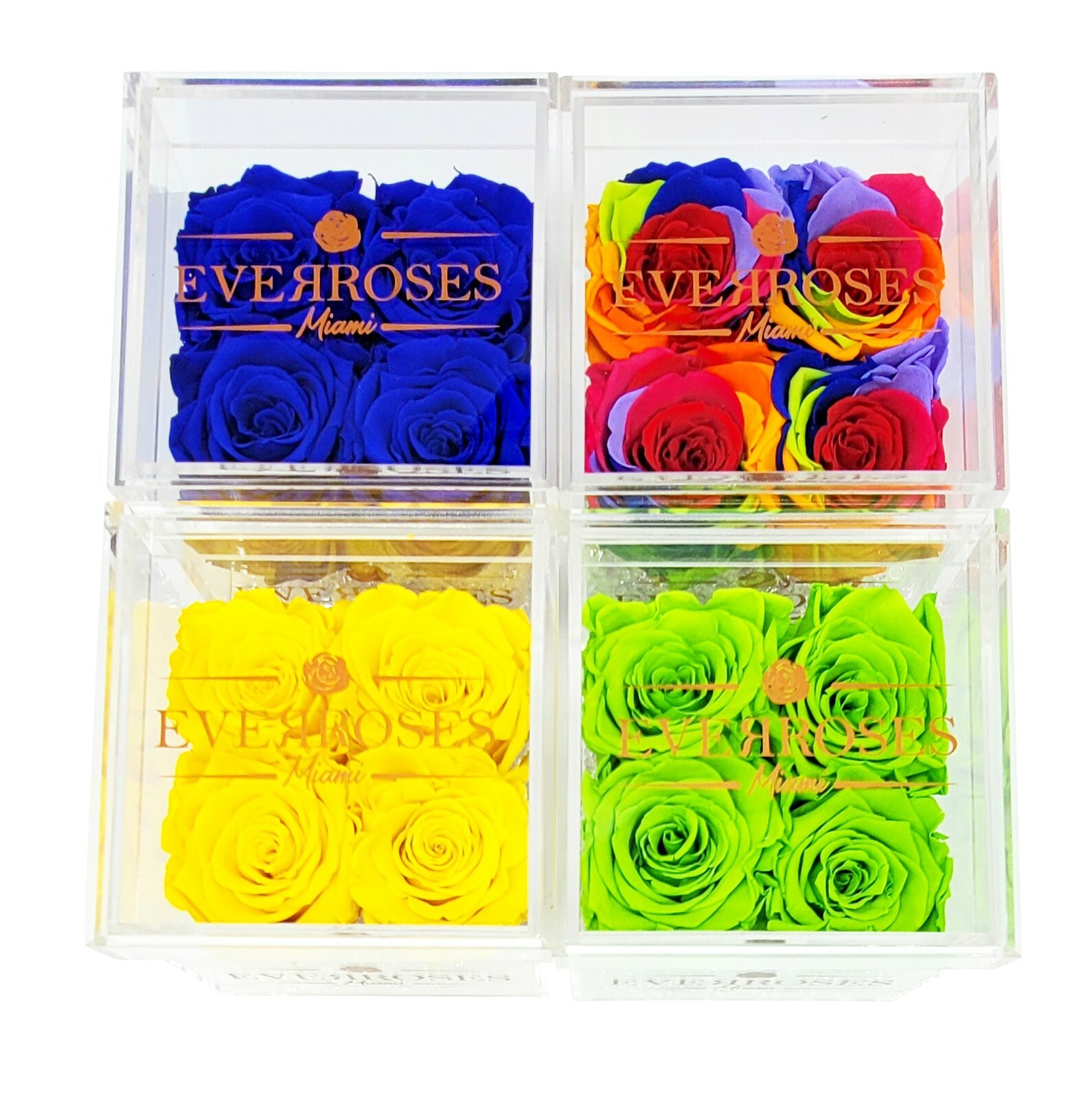ROYAL BLUE Rose in a square shaped acrylic box real long-lasting preserved rose