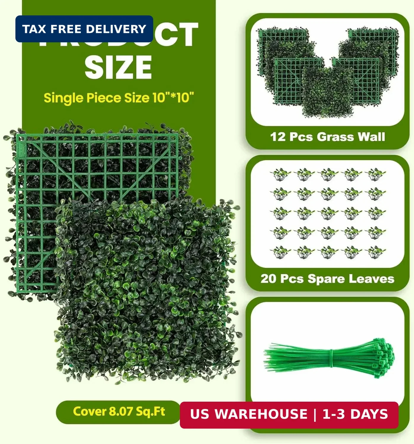 KASZOO Artificial Grass Wall Panel – 12 Pack 10″x10″ Boxwood Panels for Greenery