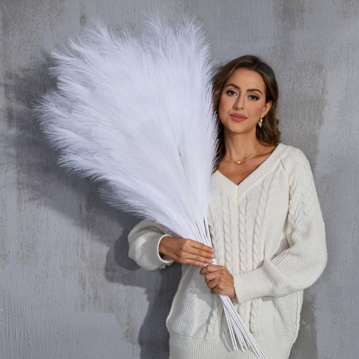 Faux Pampas Grass Tall, 9 PCS 43”/ 110 cm Large Fluffy White Pampas Grass, Fake