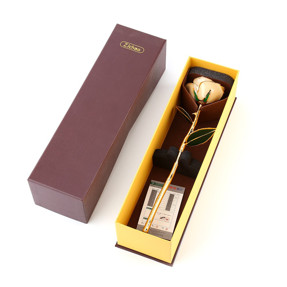 24k Gold Dipped Rose Flower Long Stem Straight Handle Gift