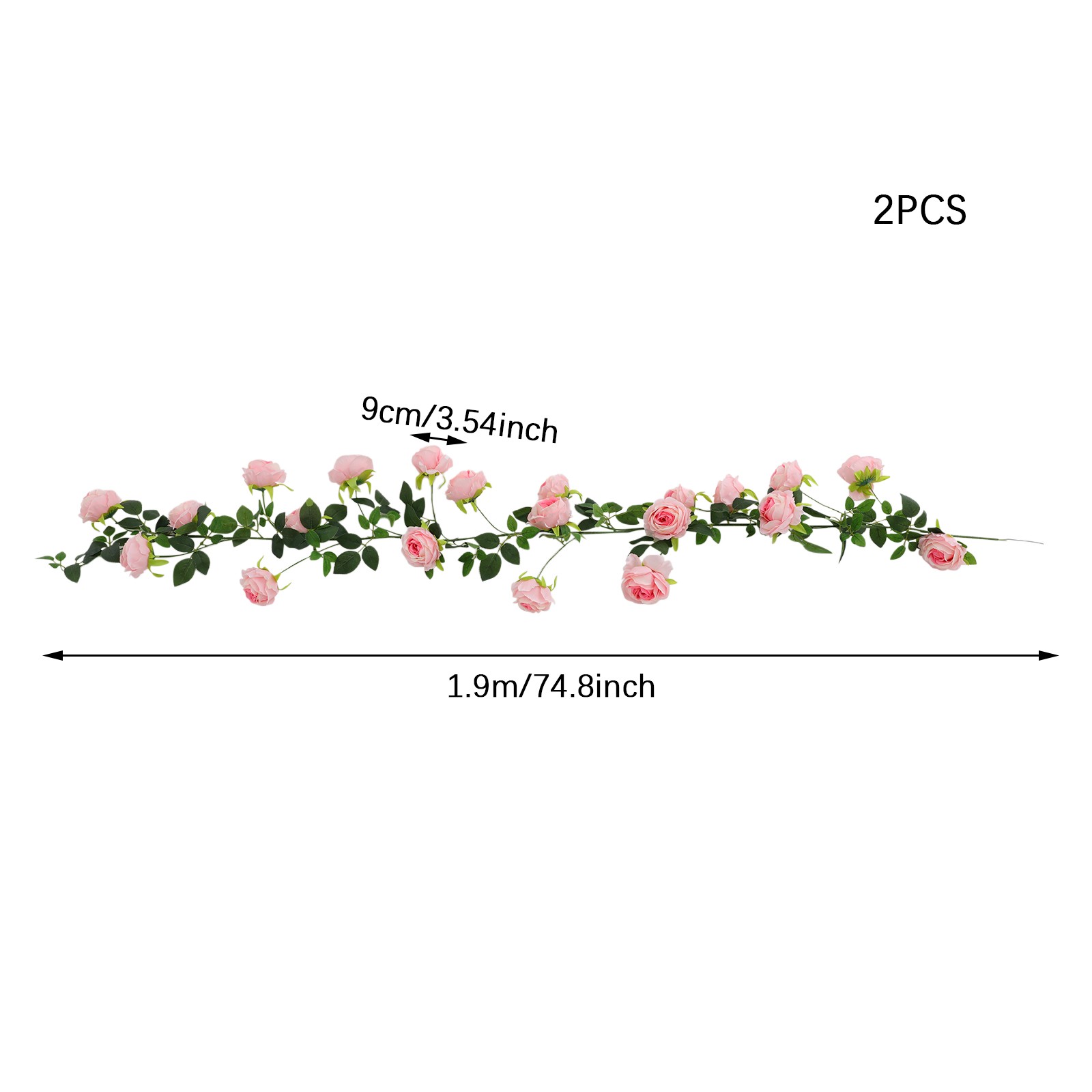 2PCS 74.8in Length Bendable Simulated Rose Vine For Wedding Arches Or Parties