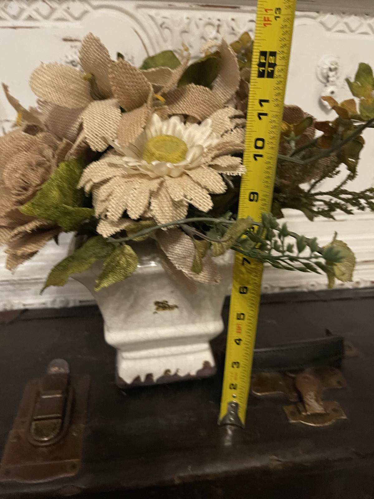Burlap Flowers Farmhouse White Distressed Rustic Floral Centerpiece Decor