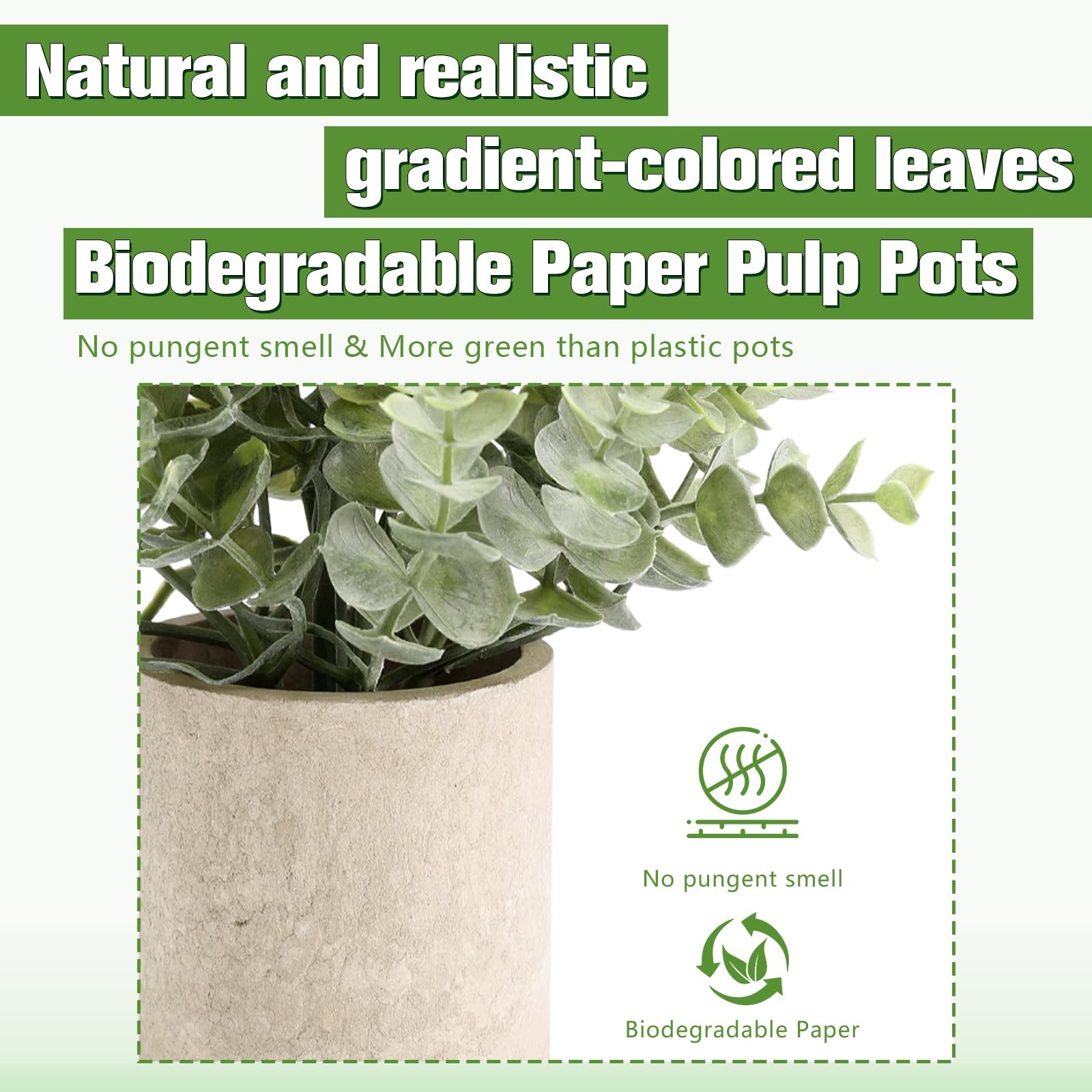 2 PCS Small Fake Artificial Eucalyptus Plant Indoor Pulp Pot Bathroom Decor