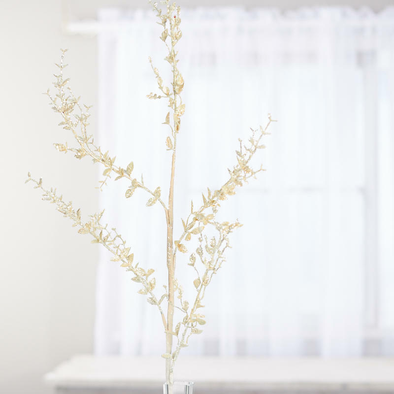White Glittered Artificial Leaf Sprays | 2 Sprays