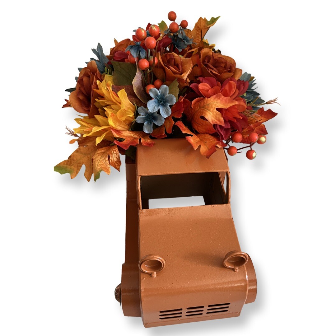Large Autumn Table Top Old fashion Truck Floral Arrangement 19in Long