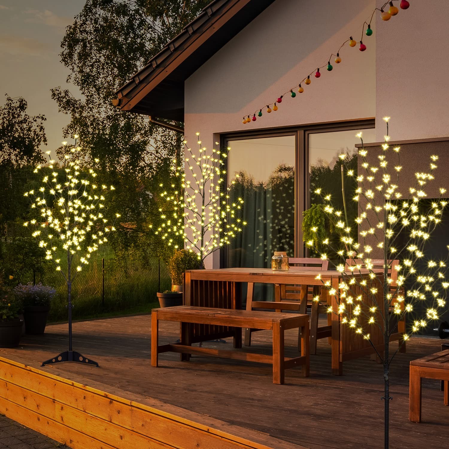 Set of 3 LED Cherry Blossom Trees, 4FT 5FT and 6FT Lighted Artificial Trees f…