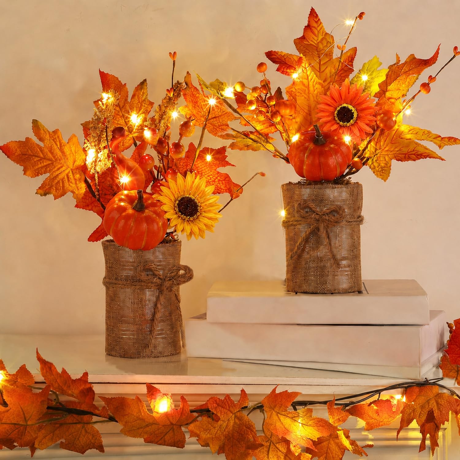 2Style & Light Timer 2 Pack 13 Inch Fall Decor Table Centerpiece Lights