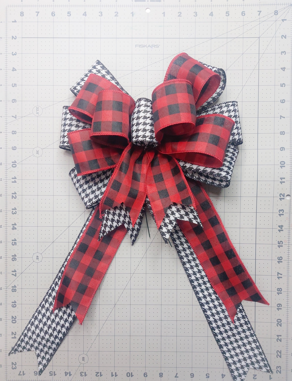 Red and Black Buffalo Check and Houndstooth Christmas Bow