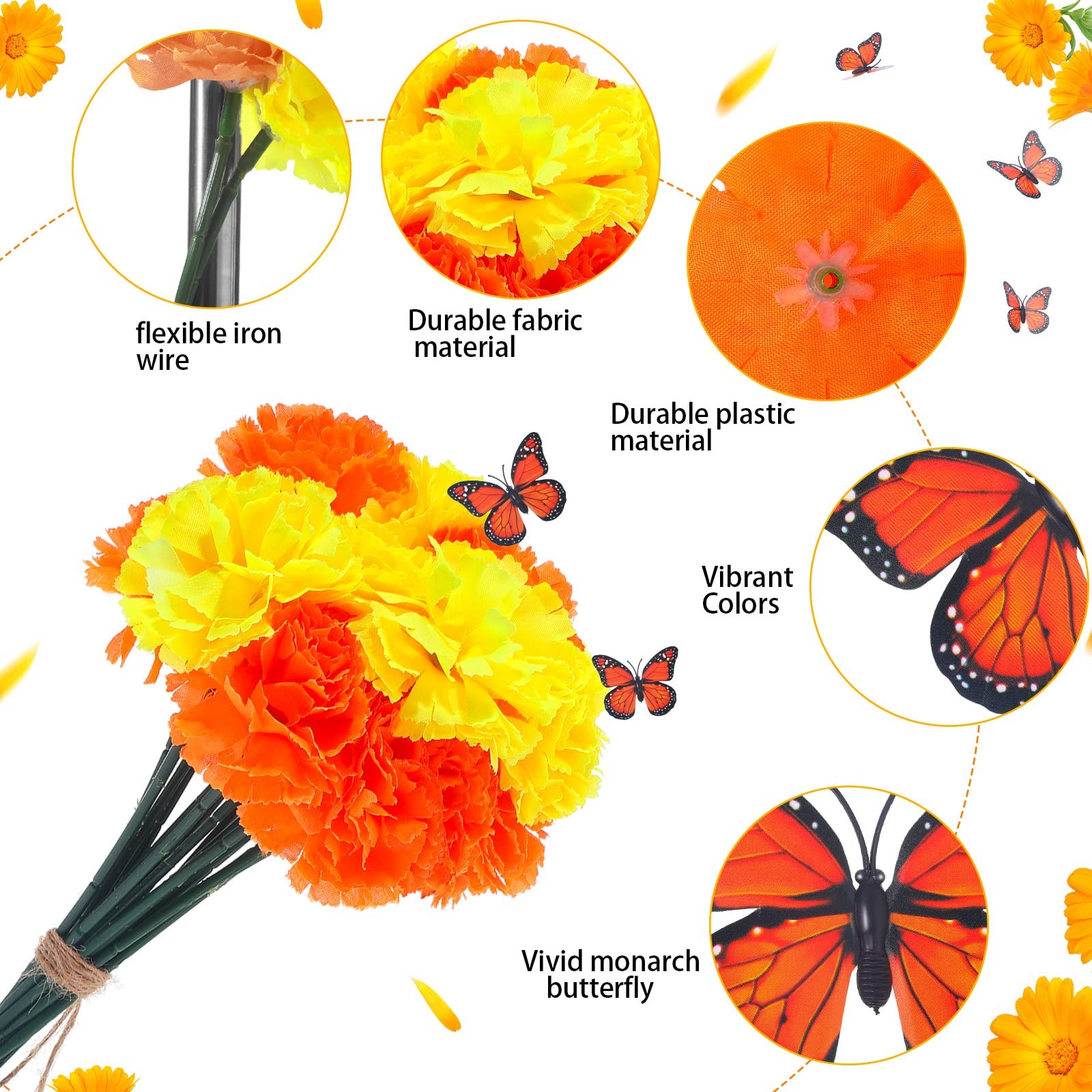 156 Pcs Day of The Dead Decorations Include 120 Pcs Fake Marigold Flowers wit…