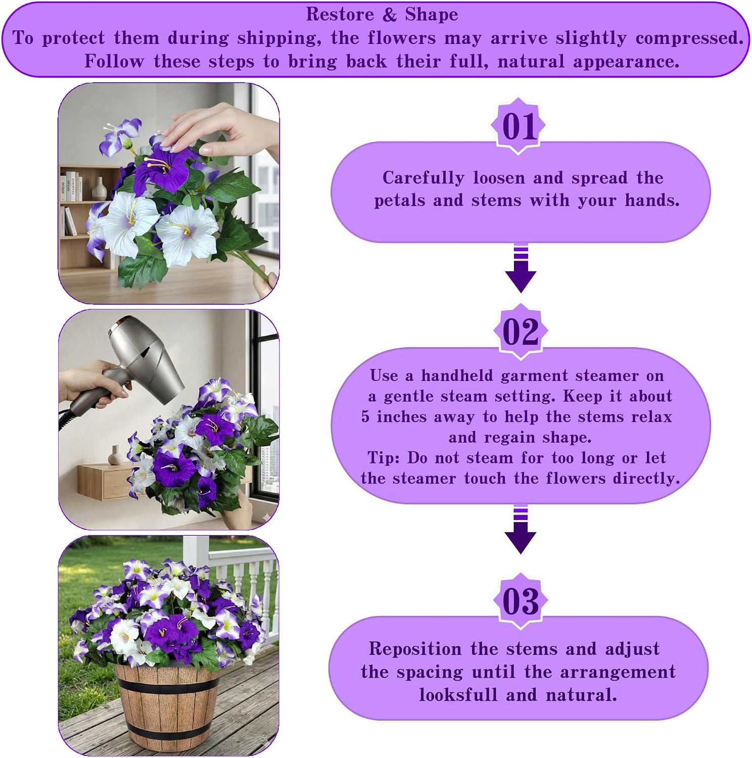 Artificial Petunias Flowers for Outdoors, 4 Bundles UV Resistant | Fake Faux Pet