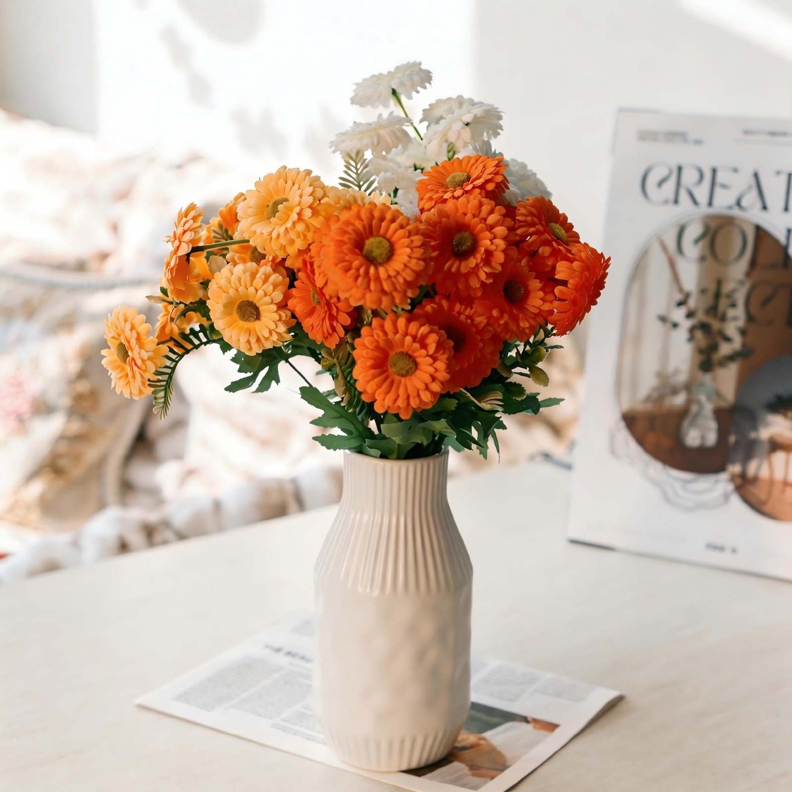 Artificial Mums, Outdoors Faux Fall Flowers Plants for Autumn Home Decor, 10 …