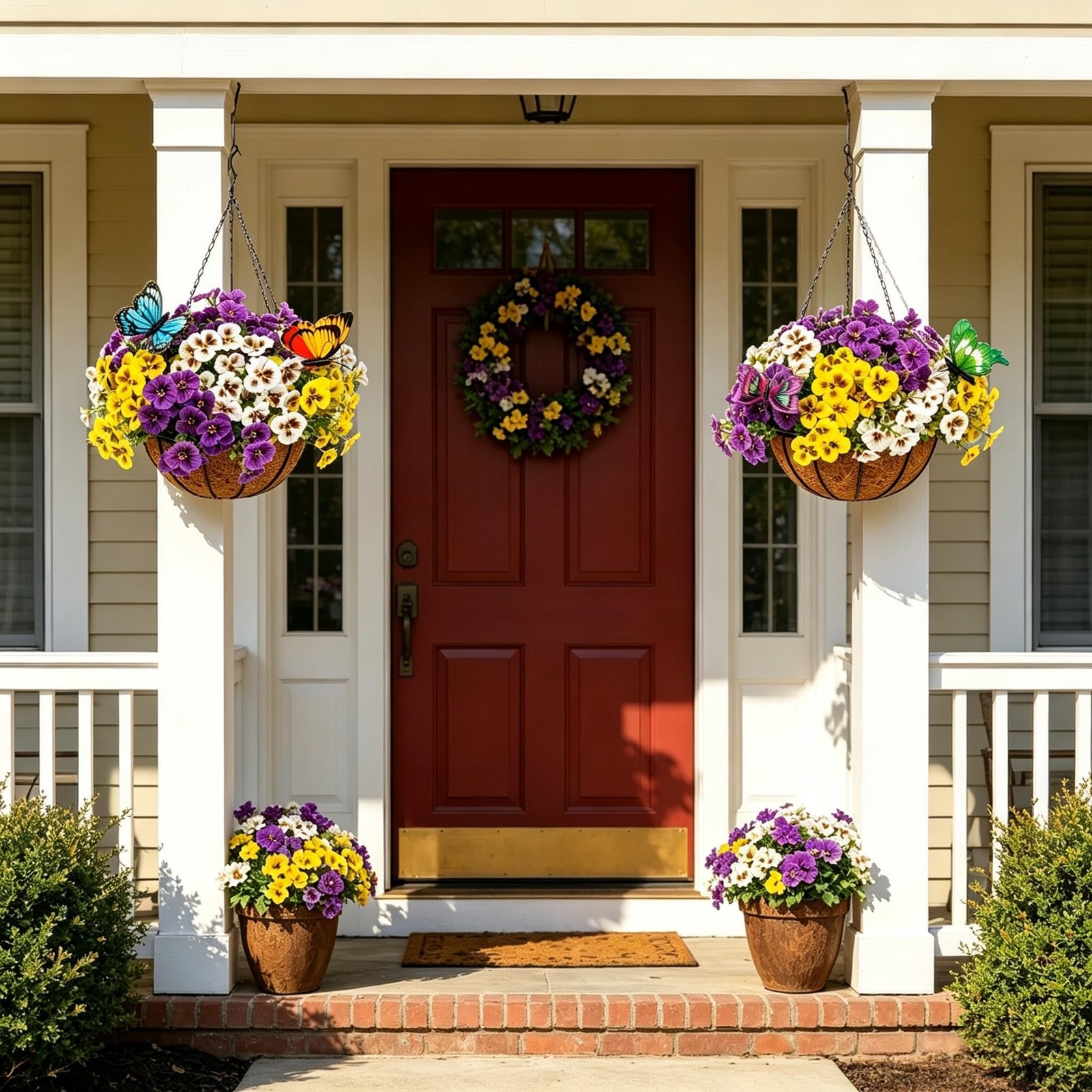 2 Sets Artificial Hanging Baskets with Pansy Flowers , 24 Pcs Faux Silk Pansy…