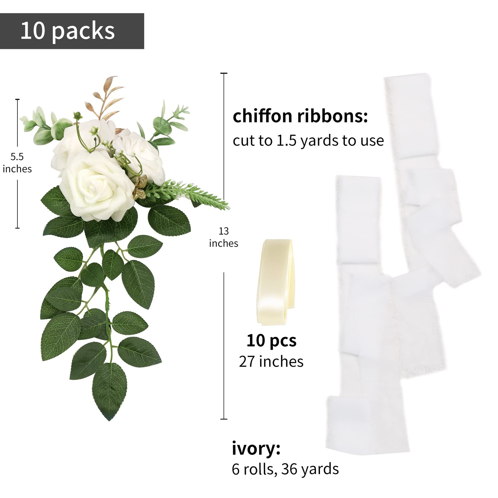 Wedding Aisle Decorations for Wedding Ceremony Set of 10 Pew Flowers for Chur…