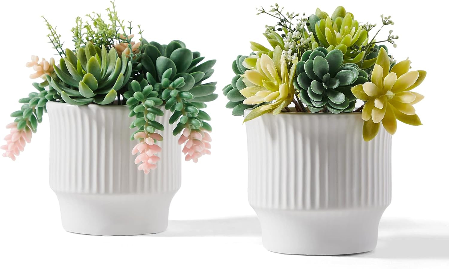 Artificial Succulent Plants in Ceramic Pots, Faux Assorted Succulents Fake Cactu