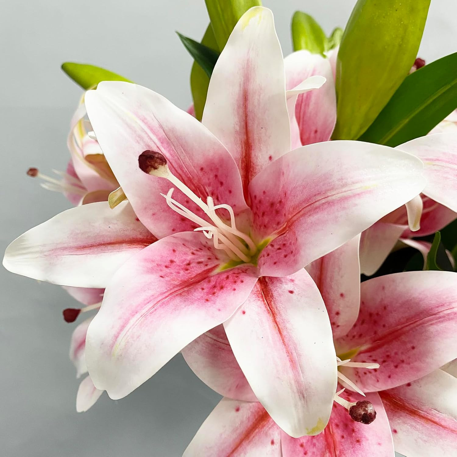 2 Pcs Pink Stargazer Lily Artificial Flowers for Decoration, 28 Inch Long Stems