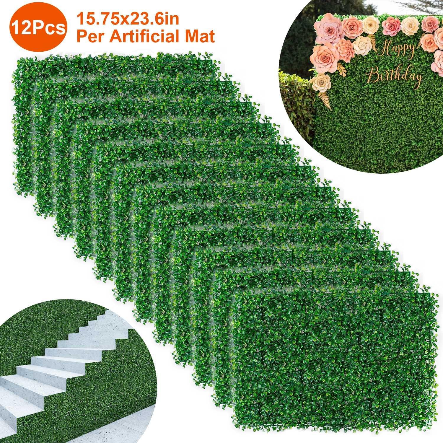 12Pcs 23.6×15.75″ Artificial Boxwood Topiary Hedge Plant Grass Backdrop Fence