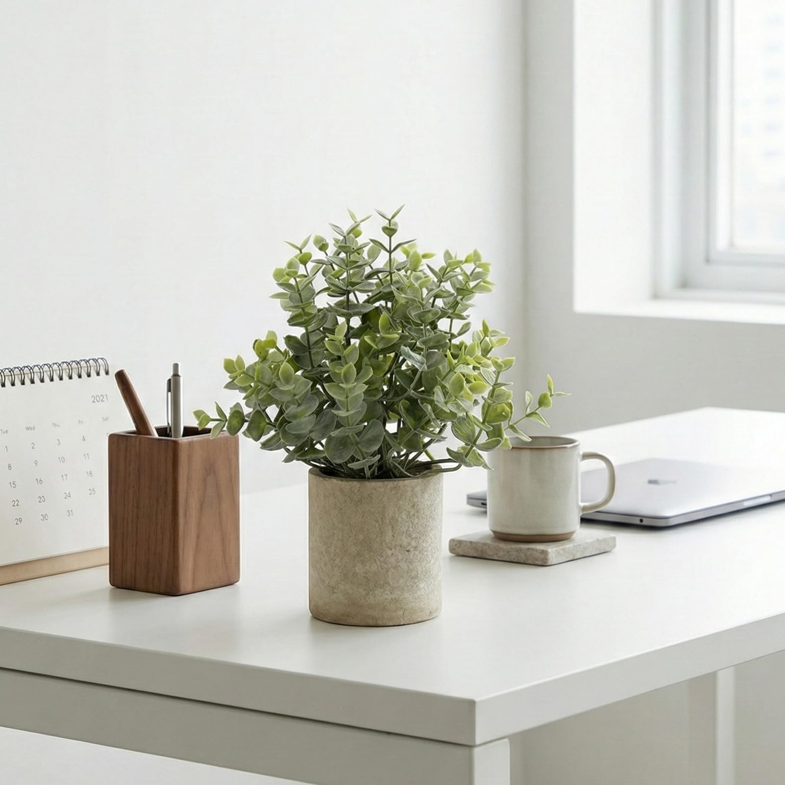 2 PCS Small Fake Artificial Eucalyptus Plant Indoor Pulp Pot Bathroom Decor