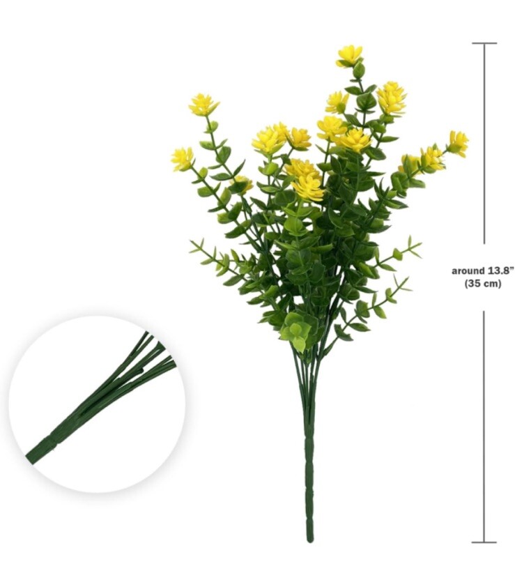9pcs Yellow Artificial Flowers With Green Leaves – Great 4 Indoor & Outdoor 🆓📦