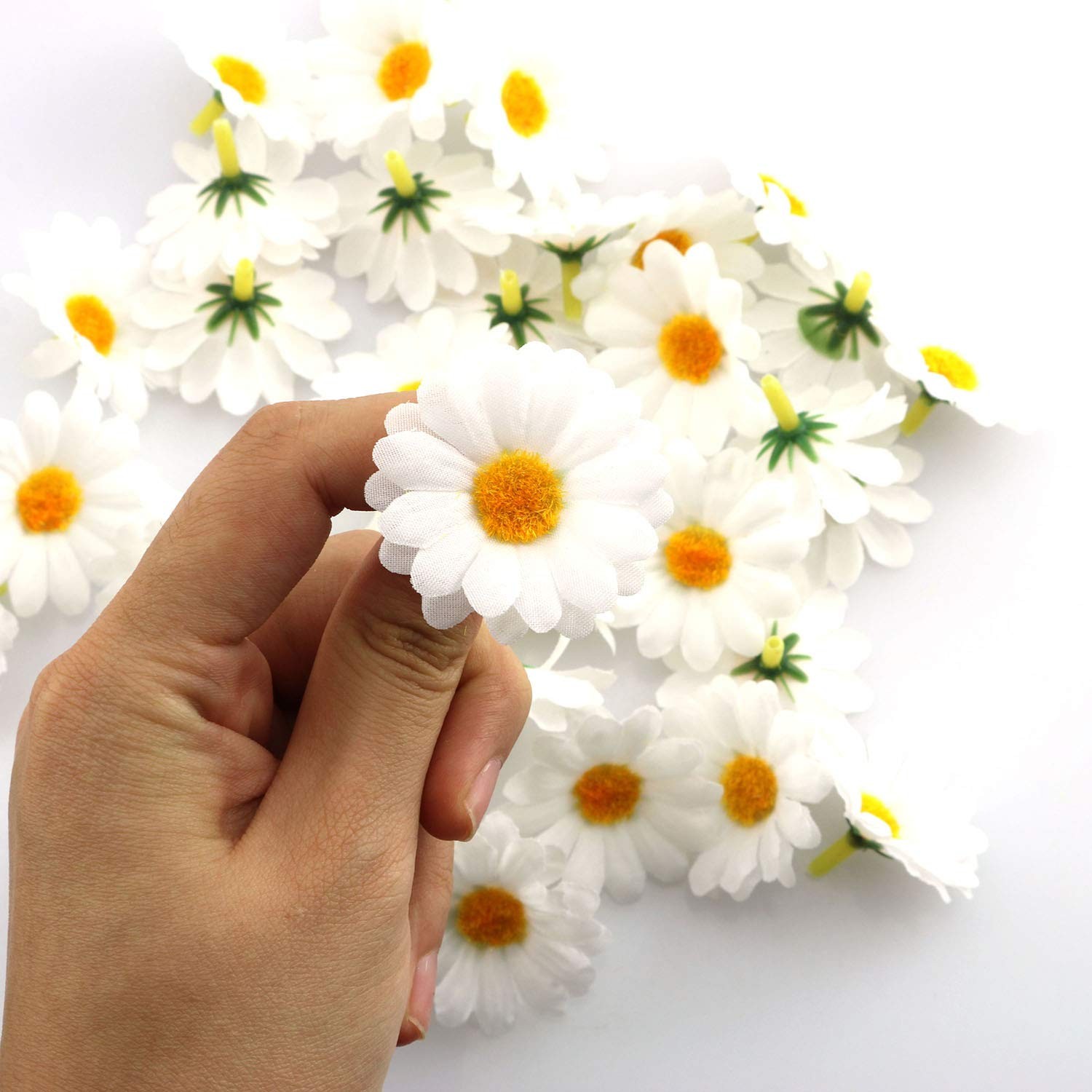 Fabric Daisy Flower Head 100PCS 1.5Inch White Artificial Gerbera Fake Flowers…