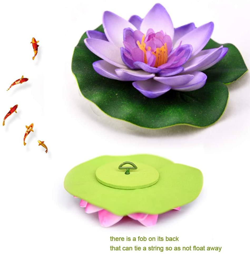 12 Pcs Artificial Floating Foam Lotus Flower with Lily Pad for Garden Pond Decor